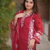 3 Pcs Stitched Organza Embroidered Suit - Image 3