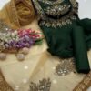 3 Pcs Unstitched Fancy Katan Silk Mirror Work Suit