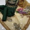 3 Pcs Unstitched Fancy Katan Silk Mirror Work Suit - Image 2