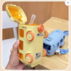 500 ML Portable Water Cup in Bus Shape || School Bus Water Bottle with Wheels,Cute Straw Braces